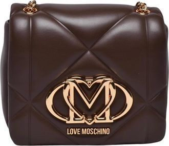 Love Moschino Tassen, Dames, Bruin, ONE Size, Logo Plaque Schoudertas