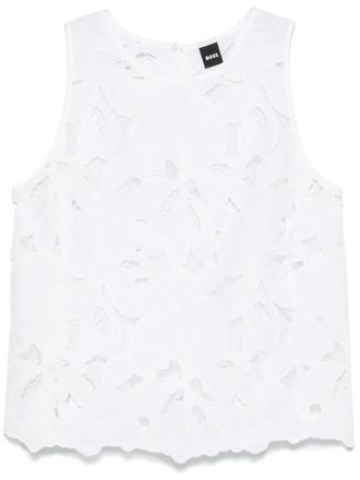 BOSS floral-embroidered blouse - women - Cotton/Polyester/Cotton - 38 - White