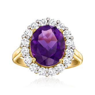 Ross-Simons Amethyst Ring With Lab-Grown Diamonds in 18kt Gold Over Sterling