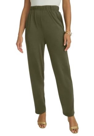 Jessica London Soft Ease Straight Leg Pant in Dark Olive Green at Nordstrom, Size 28