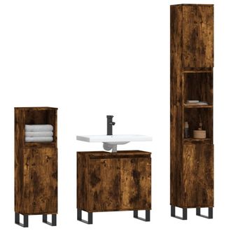 Berkfield Home Modern 3 Piece Bathroom Cabinet Set Smoked Oak Engineered Wood in Brown