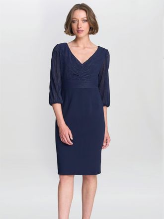 Gina Bacconi Womens Britney Metallic Pleated Bodic Dress - Navy - Size 20 UK