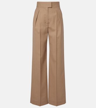 Valentino Pantalones anchos de lana a rayas plisados