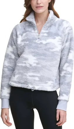 Calvin Klein Performance Printed Quarter-Zip Cropped Top In Sidewalk Combo