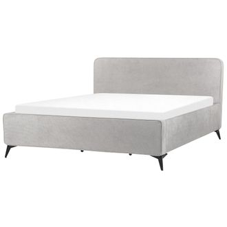 Beliani Cama De Tela 180 X 200 Cl&aacute;sico Minimalista Cabecero Patas De Metal Negras Dormitorio Gris Claro Valognes