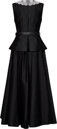 Self Portrait Womens Peplum Midi Dress Black Taffeta Polyester