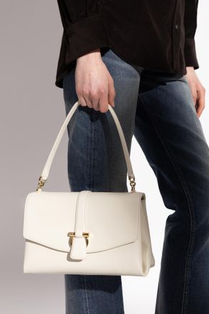 Ferragamo Leather Shoulder Bag, Mens, Cream