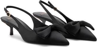 Mango Bow Slingback Pointed Toe Kitten Heel Pump in Black at Nordstrom, Size 6.5Us