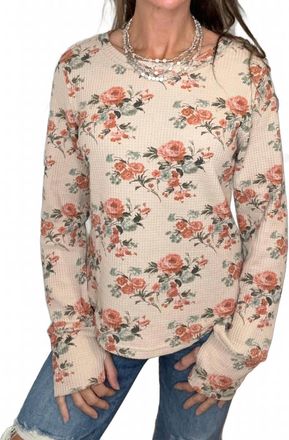 Bibi Fanci Long Sleeve Waffle Knit Top In Tan