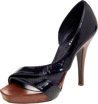 Le Silla Black Perforated Patent Leather Criss Cross Dorsay Pumps