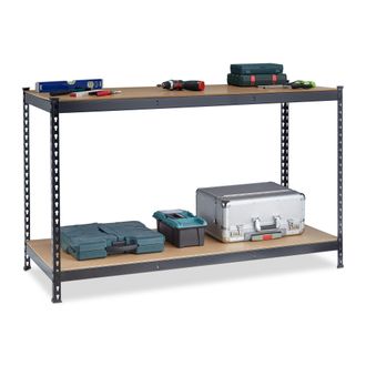 Relaxdays Relaxdays - Banco De Trabajo, 2 Niveles De Altura Ajustable, 92 X 150 X 60 Cm, Mesa Carpinter&iacute;a Para Taller, Acero, Negro