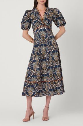 Shoshanna Balinese Palm Print Gemma Dress in Navy Multi at Nordstrom, Size 12