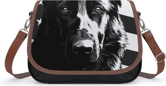 Generic German Shepherd USA Flag Crossbody Bags for Women Shoulder Messenger Bag Purse Handbags