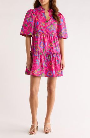 Sugarlips Gibson Dixie Tiered Cotton Dress in Magenta-Multi at Nordstrom, Size X-Large
