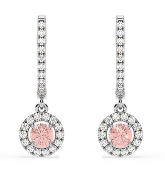 The Diamond Store Ella Pink Lab Diamond 1.48ct Halo Drop Earrings in 18K White Gold - Elara Collection