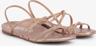 Pedro Garcia Crystal flat sandal in rose gold metallic leather | Bera | Spring Summer 25 |
