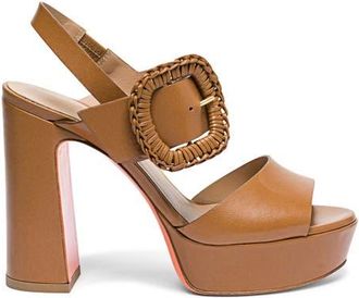 Santoni Leather High-Heel Sandal with Woven Buckle in Light Brown at Nordstrom, Size 10.5