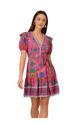 Adrianna Papell Womens Printed Short Flounce Dress - Multicolour - Size 16 UK