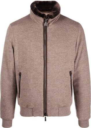 Moorer zip-up padded jacket - men - Cashmere/Virgin Wool/Polyamide/Feather Down/Polyester - 54 - Brown
