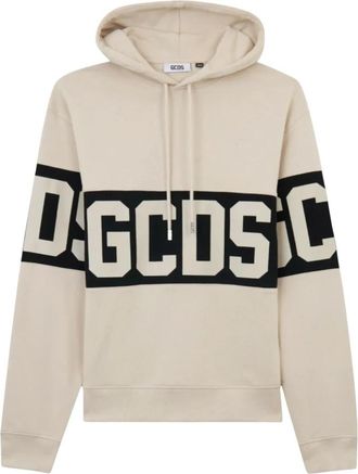 GCDS Band Logo Hoodie - Heren - Hoodies - Beige - S - Katoen - Hoodies & sweatvesten