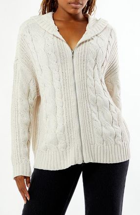 PacSun Dylan Cable Knit Zip-Up Hooded Sweater in Ivory at Nordstrom, Size Large