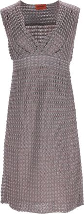 Missoni Knitted Deep Neck Mini Dress in Brown Viscose
