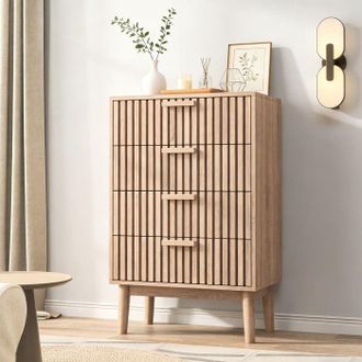OEM Comoda Escandinava, 4 Cajones, Patas De Madera, Mueble De Dormitorio, Color Madera Natural, 60 X 34 X 91 Cm
