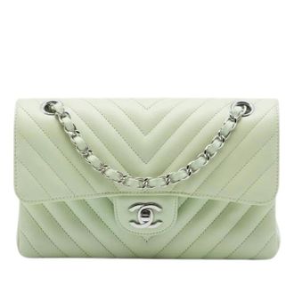 Chanel Pre-owned Classic Flap Schoudertas - Dames - Pre-owned - Groen - Maat: ONE Size Leer