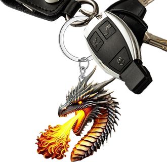 Generic Fire Dragon Keychain - Mythical Creature Charm, Pendant Key Ring | Breathing Dragon Figure Keychain With Durable Metal Chain, Cool Fantasy Souvenir Fo