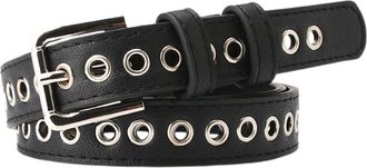 Generic Women Grommet PU Leather Belt Metal Pin Buckle Skinny Plus Size Waist Belts for Jeans Dress Black Fit waist up to 104cm/41