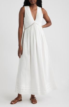 Faithfull The Brand Fiora Lace Detail Cotton Maxi Dress in Fresco Lace White at Nordstrom, Size X-Small