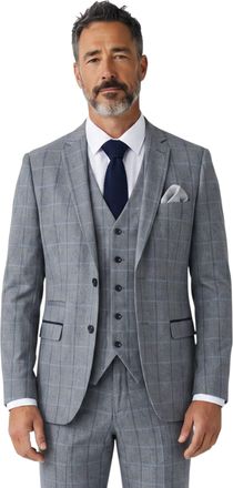 PAUL ANDREW Mens Wool Grey Herringbone Check 3 Piece Tweed Suit - Harris