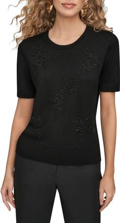 DKNY Floral Embellished Merino Wool Knit Top in Black at Nordstrom, Size X-Small