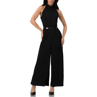 Ivonne Pleated High-Neck Jumpsuit with Belt in Black at Nordstrom, Size Small