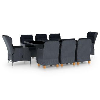 vidaXL Set Comedor Jard&iacute;n 9 Piezas Cojines Rat&aacute;n Sint&eacute;tico Gris Oscuro Vidaxl