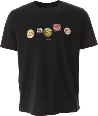 Paul Smith Zwart T-shirt met Multicolor Print & Badges - Heren - T-shirts - Zwart - XL - Katoen - Tops
