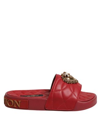 Dolce & Gabbana Red Devotion Matelass&eacute; Leather Slides Womens Shoes