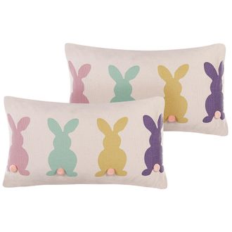 Beliani Conjunto De Cojines Decorativos De Algod&oacute;n Multicolor Con Conejitos De Pascua 30 X 50 Cm Dise&ntilde;o Moderno Clusia