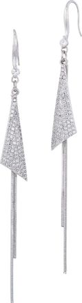 Savvy Cie Jewels RHODIUM PLATED WHITE CZ TASSLE EAR WIRE EARRINGS