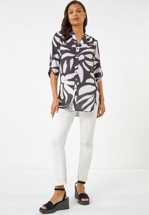 Roman Mono Print Button Front Blouse