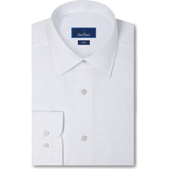 David Donahue Trim Fit Microcheck Cotton Dobby Dress Shirt in White/pearl at Nordstrom, Size 18.5