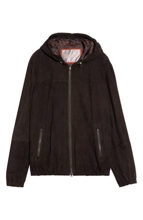 Herno Goat Suede Zip Hoodie in 8800 Chocolate Brown at Nordstrom, Size 52