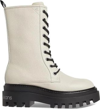 Calvin Klein Mid Laceup Platform Boots - Dames - Veterlaarzen - Beige - 39 EU - Katoen - Schoenen