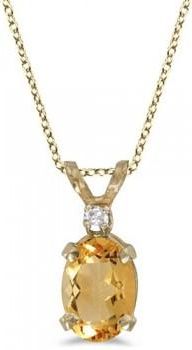 Allurez Oval Citrine and Diamond Solitaire Pendant 14K Yellow Gold (0.83ct)