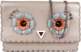 Fendi Beige Leather Metal Chain/Shoulder Wallet (Pre-Owned)