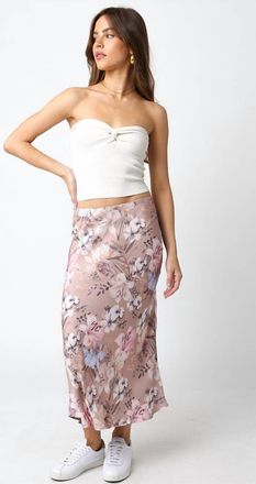 Olivaceous Marina Floral Midi Skirt In Pink
