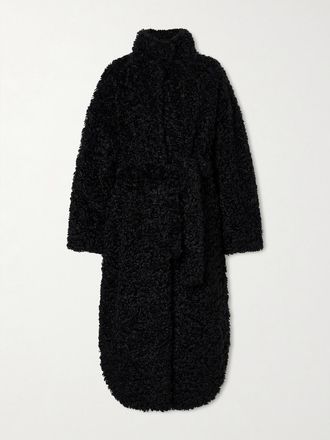 Frankie Shop Cappotto In Pile Con Cintura Ravello - Nero