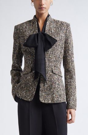 St. John Boucl&eacute; Tweed Jacket in Black Ecru Multi at Nordstrom, Size 12