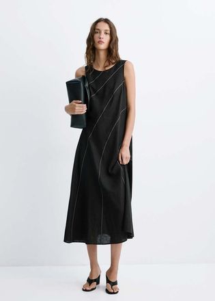 Mango Vestito lino cuciture contrasto nero - Donna - XS - MANGO