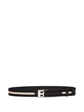 Bally striped leather belt - men - Bovine Split Leather/Fabric - 120 - Black